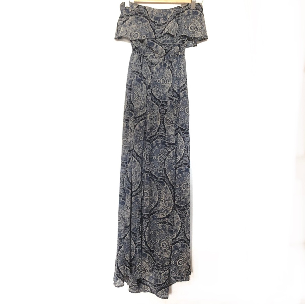 Hollister Strapless Maxi Paisley Blue Dress XS - Picture 4 of 11